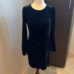 Yumi Kim Navy Blue Tie Me Over Velvet Dress, XS